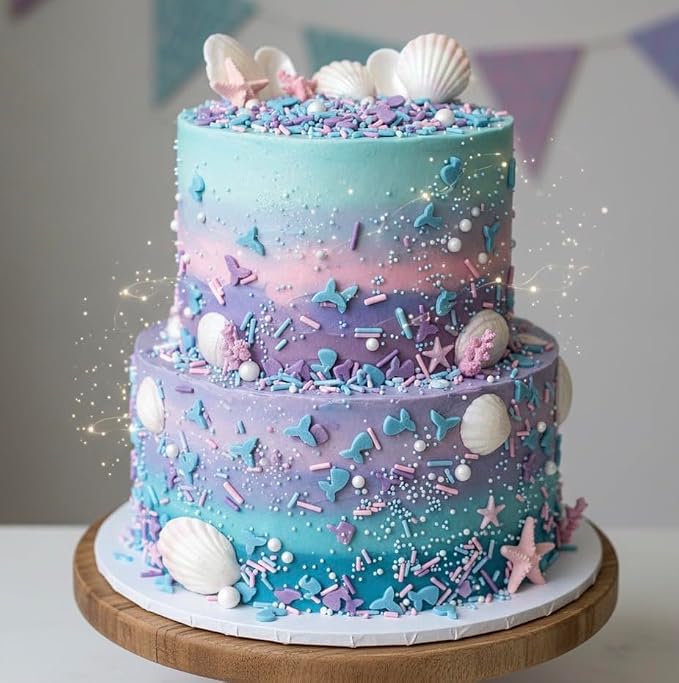 Manvscakes, Mermaid Sprinkles for Baking, Soft Jimmies, Naturally Colored, No Artificial Dyes, Blue Pink Purple, Cake, Cupcake Toppings, 3oz