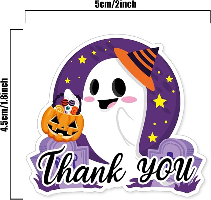 Whaline 225Pcs Halloween Stickers Funny Small Business Thank You Sticker Cute Ghost Stickers for Halloween Envelopes Sealing Goodie Treat Bags Party Gift Favors Box Cards Decoration