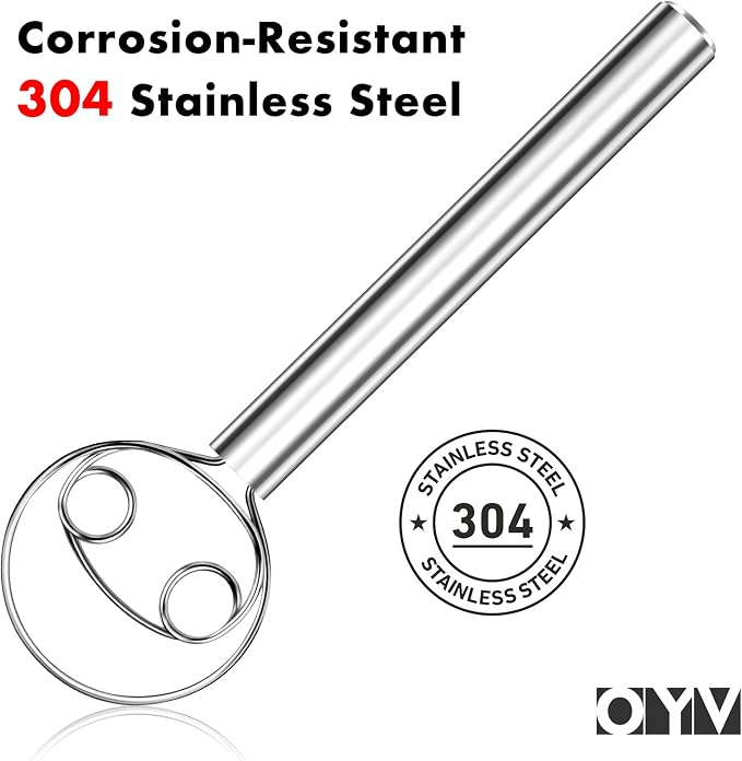 OYV 304 Stainless Steel Dough Whisk, Dishwasher Safe Danish Dough Whisk, Dutch Bread Whisk for Sourdough, Pizza, Pastry, Cake Batter, 12-inch Sourdough Tools