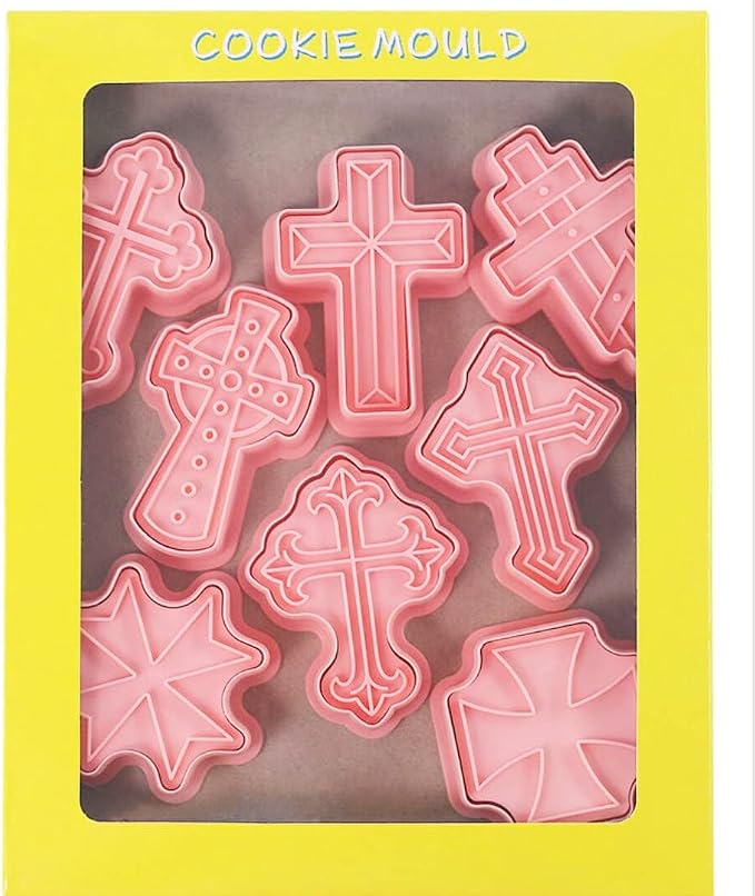 8 Pieces Cute Christian Cross Cookie Cutters Plastic Cookie Stamps Cookie Mould Press Cross Cookie Mould Set Baking Kitchen Tools (Cross 1227B)