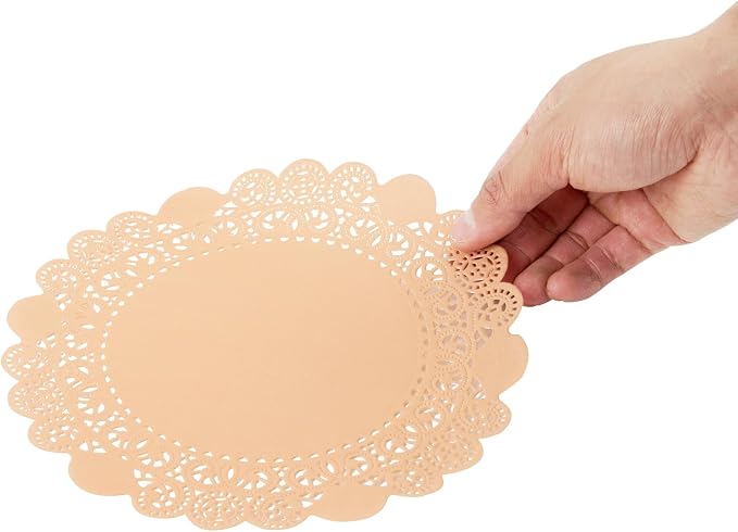 Pastry Tek 8 x 8 Inch Paper Lace Doilies, 100 Disposable Table Doilies - Elegant Lace Finish, Long Lasting, Coral Paper Doily, for Pastries, Cupcakes, Desserts - Restaurantware