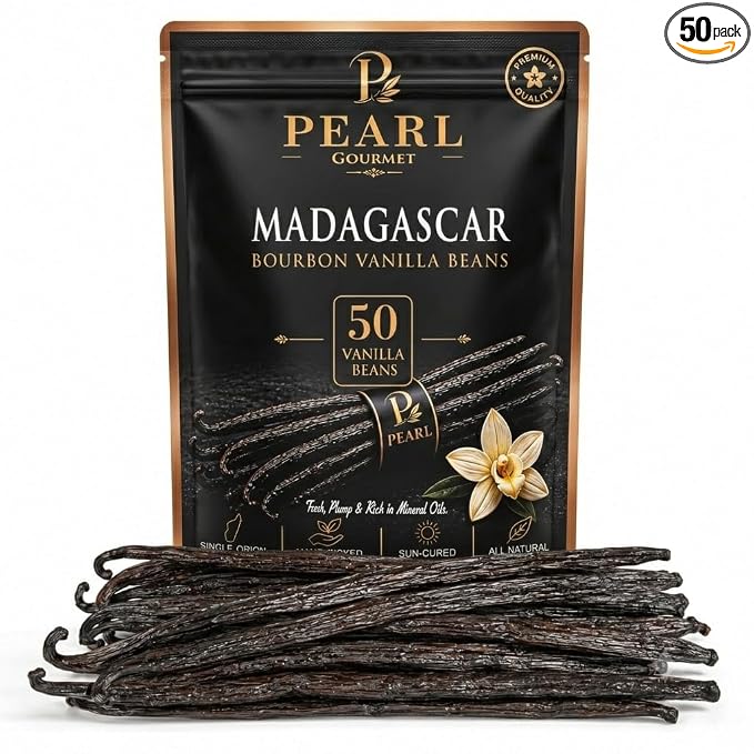 50 Organic Vanilla Beans Grade A 5-6 Inch Bulk Whole Pods for Homemade Extract, Baking & Brewing | Moist & Plump | Non-GMO, Gluten-Free