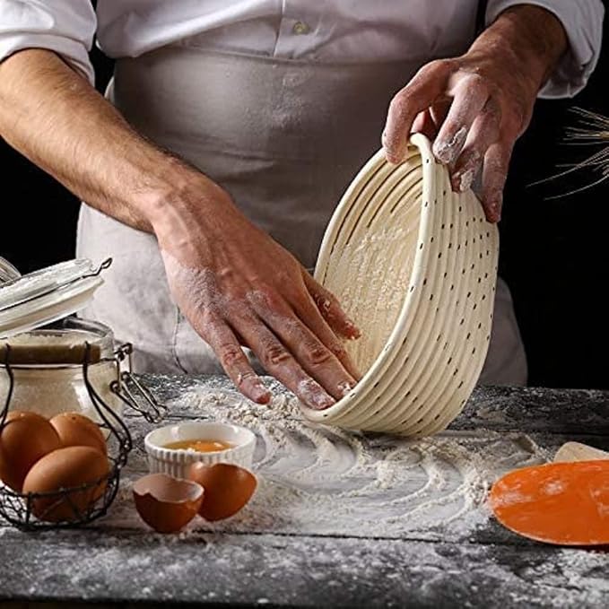 10 inch Oval Bread Proofing Basket Set of 2,Sourdough Bread Rising Bowl with Cloth Liner,Bread Baking Supplies for Professional Home Bakers
