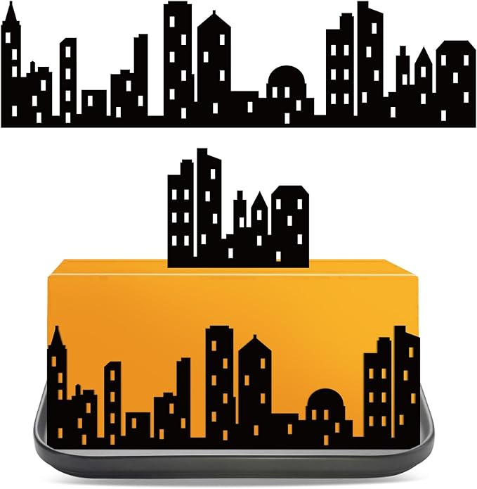 6Pcs City Cake Border Decoration Black City Building Birthday Cake Decoration Toppers Stick On or Lay On Toppers Birthday Decor Accessories for Party Lighted City Backdrop