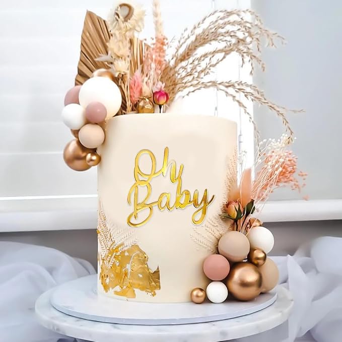 Oh Baby Cake Topper, 10pcs Acrylic Cake Toppers Oh Baby Sign Cupcake Toppers Cake Decorating Supplies Kit Cupcake Topper Mirror Gold Birthday Decorations for Boys Girls Birthday Party Supplies