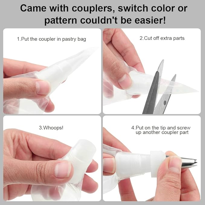 Weetiee Pastry Piping Bags -100 Pack-12-Inch Disposable Cake Decorating Bags Anti-Burst Cupcake Icing Bags for all Size Tips Couplers and Baking Cookies Candy Supplies Kits - Bonus 2 Couplers