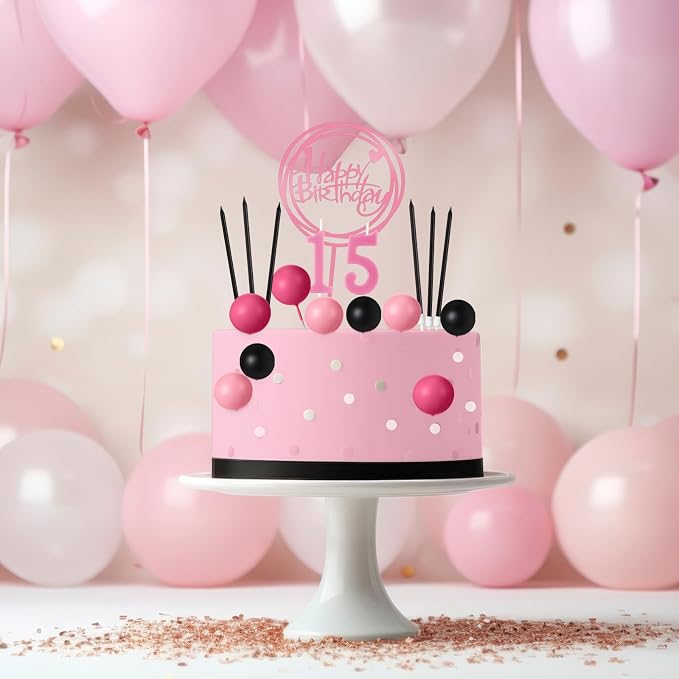 Yerliker 34 Pcs Happy Birthday Cake Toppers Decorations Birthday Candles DIY Cake Decor for Men Women Wedding Anniversary(Black Pink Rose Red)
