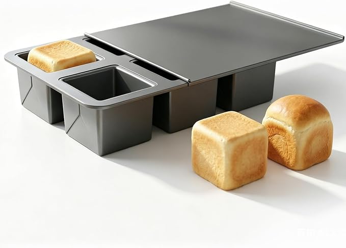 Mini Loaf Pan Pullman Loaf Pan with Lid 6-Cavity Non-Stick Bread Baking Pan Square Carbon Steel Toast Sandwich Box for Oven Microwave Baking Homemade Bread Cake Bakeware (26 * 17.5 * 6cm)