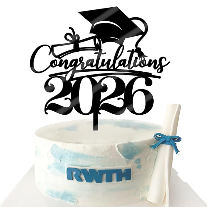 Congratulations 2026 Graduation Cake Topper,Congrats Grad Cake Decor - 2026 High School/College/Senior Graduation Party Decorations Supplies (black Acrylic 2)