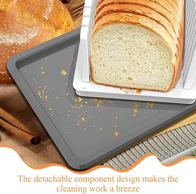 Bread Slicer for Homemade Bread, Foldable Manual Bread Slicer with Crumb Tray & Adjustable Slicing Guide, Professional Free Bread Cutter for Sourdough, Sandwich Bread, & Cakes, Compact Kitchen