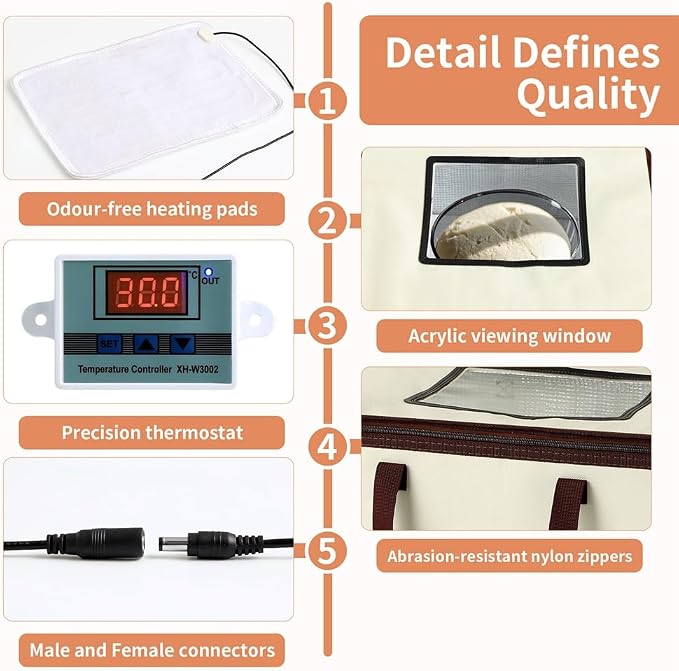 Bread Proofer Foldable Visible Dough Proofing Box,Temperature Control, Sourdough Warmer Bread Dough Proofer US Plug