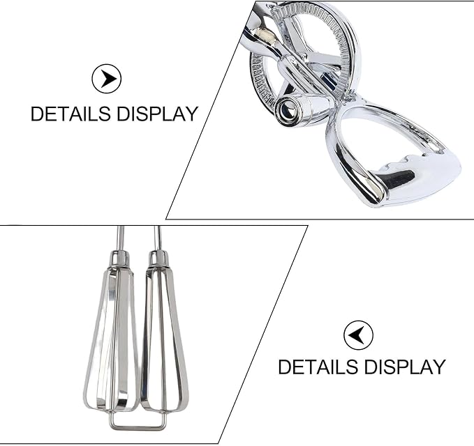 Hand Crank Kitchen Mixer Stainless Steel Manual Mixing Tool Adjustable Speed Easy Clean Large Small Size For Eggs Dough Cream Baking Cooking(large)