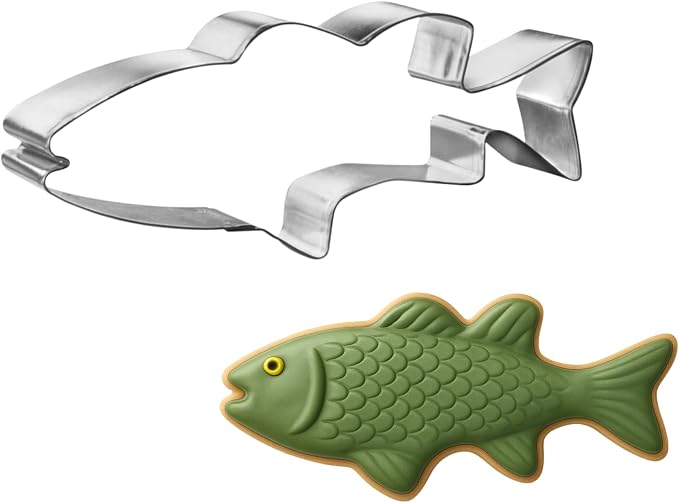 Foose Store Bass Fish Cookie Cutter 5.5 Inch –Tin Plated Steel Cookie Cutters – Bass Fish Cookie Mold