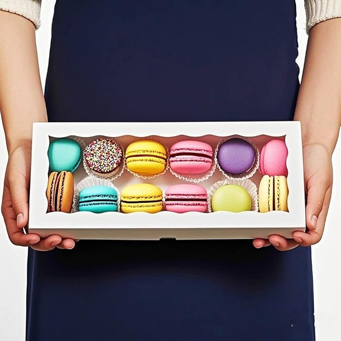 50PCS 12x5x1.5 Inch Cookie Boxes with Window Chocolate Truffle Brownie Packing Bakery Pastry Gift Boxes for Soap,Dount,Browine Cake,Treat Boxes for Party Favors Christmas