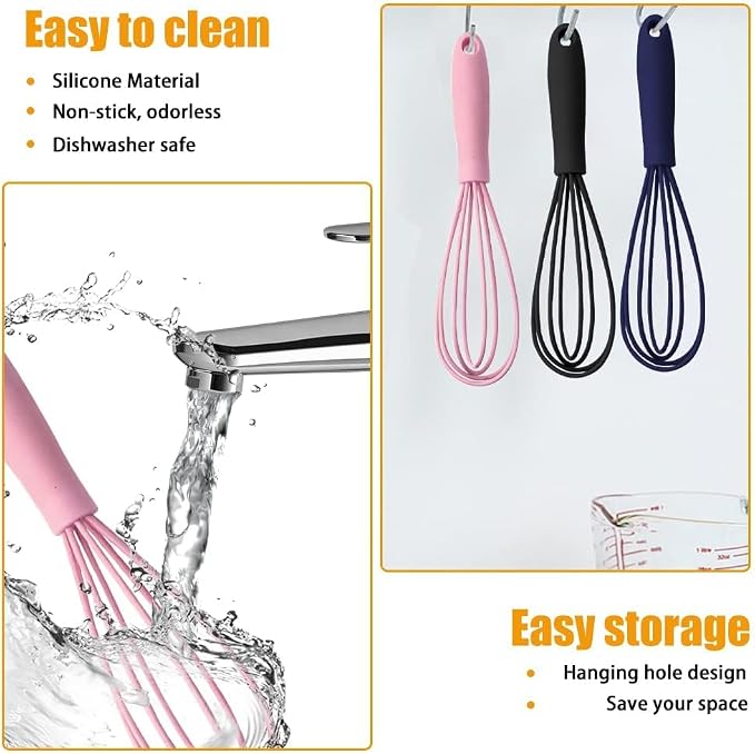 5 Pcs Silicone Mini Whisk - Stainless Steel Dough Whisk, Non Stick Hand Tiny Balloon Wire Whisk, Milk Egg Frother for Blending, Whisking, Beating, Stirring, Baking