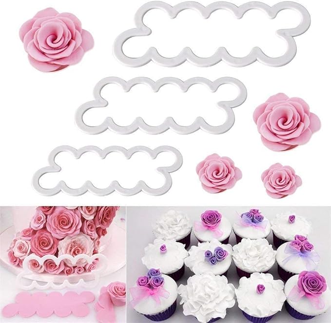 Fondant Icing Tool, 9Pcs Roses Carnations Peony 3D Petal Cake Cutter Flower DIY Baking Accessories