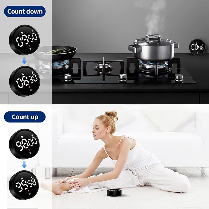 Kitchen Timer Magnetic Classroom Timer for Kids, Rotation Countdown Countup Timer Large LED Display with Volume & Brightness Adjustable for Cooking/Exercise, Easy to Use Even for Seniors or Children