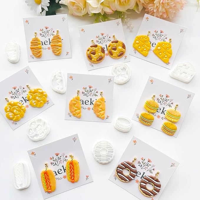 French Patisserie Polymer Clay Cutters Set - 11pcs Sweet Bakery Shapes Including Macaron, Donut, Croissant, Cheesecake & Tart for DIY Earring Jewelry, Soft Clay Crafts, Scrapbooking Decor