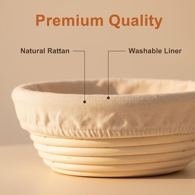 Banneton Bread Proofing Basket Set with Liners,9 Inch Round & 10 Inch Oval Sourdough Baking Kit for Professional & Home Use