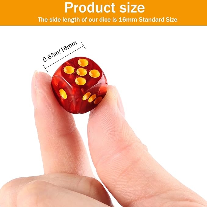 24 of Pack 16MM 6 Sided Dice Set,Pearl Pattern D6 Game Dice Set, 6 Sided Standard Dices for Yahtzee, Bunco or Teaching Math,with Portable Dice Pouch(Red Pearl)