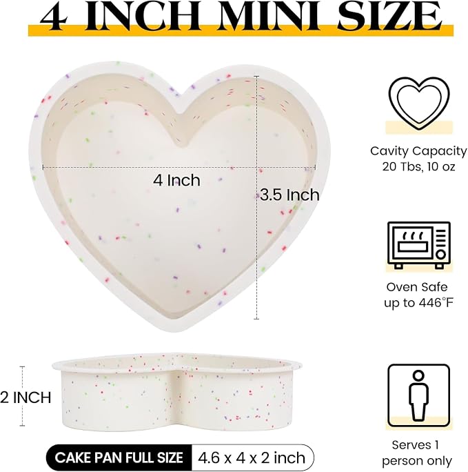 4 Inch Mini Heart Shaped Silicone Cake Pans Set of 3, Nonstick Small Heart Molds for Baking, Food Grade Easy Release Heart Pan for Oven Air Fryer Freezer (Cream)