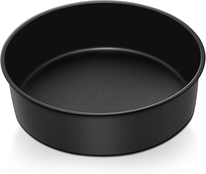 P&P CHEF 8 Inch Cake Pan, Nonstick Round Baking Layer Cake Pans Tins Set for Birthday Wedding, 2.94-Inch Deep Side & One-piece Design, Stainless Steel Core & Easy Clean, Black