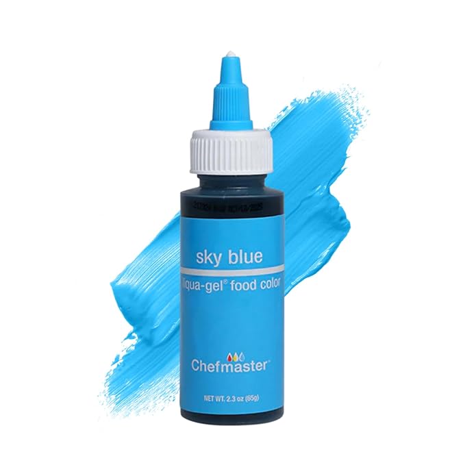 Chefmaster Sky Blue Liqua-Gel® Food Coloring | Vibrant Color | Professional-Grade Dye for Icing, Frosting, Fondant | Baking & Decorating | Fade-Resistant | Easy-to-Use | Made in USA | 2.3 oz