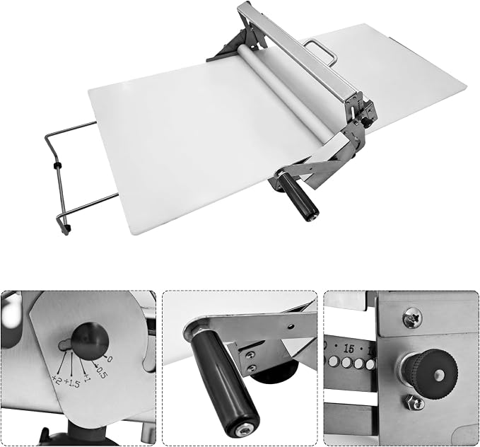 12" Folding Dough Sheeter Manual Dough Roller with Thickness Adjustment (0.1-25mm) Stainless Steel Counter Top Dough Sheeter for Pizza Croissants Pastry and Crust Home & Commercial Use