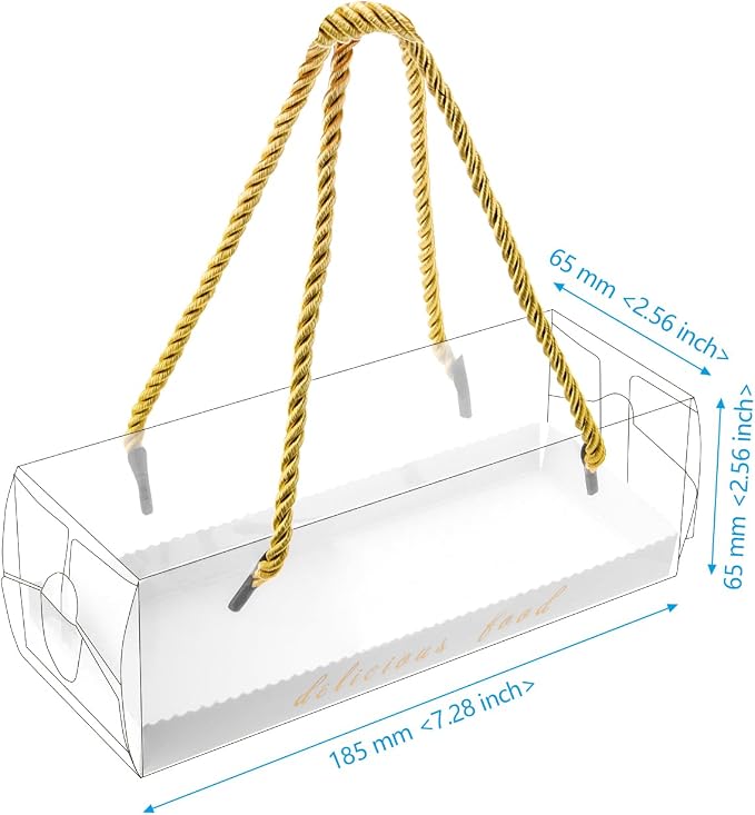 40 Pack Clear Cake Boxes with Gold Rope Handle, 7.3 x 2.5 x 2.5 Inch Chocolate Covered Strawberry Packaging, Bakery Gift Boxes for Wedding Dessert Table Party Treats