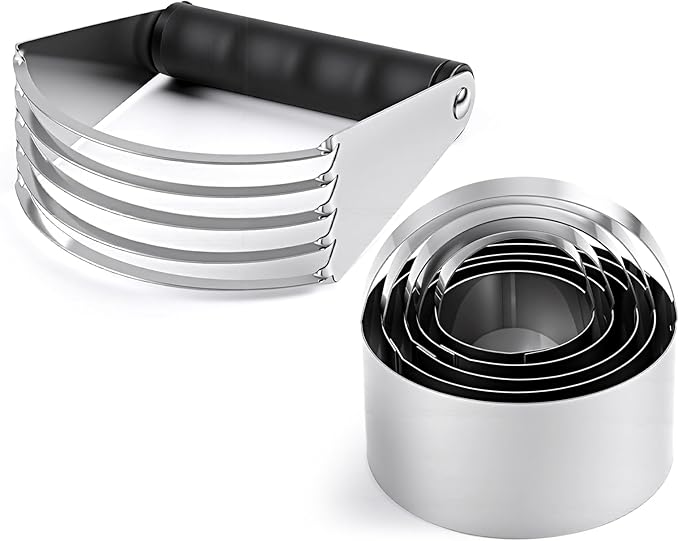 Ninsula Pastry Cutter Set, Stainless Steel Professional Pastry Blender with Biscuit Cutter, Heavy Duty Dough Blender with Soft Grip for Easy Mixing(Black)