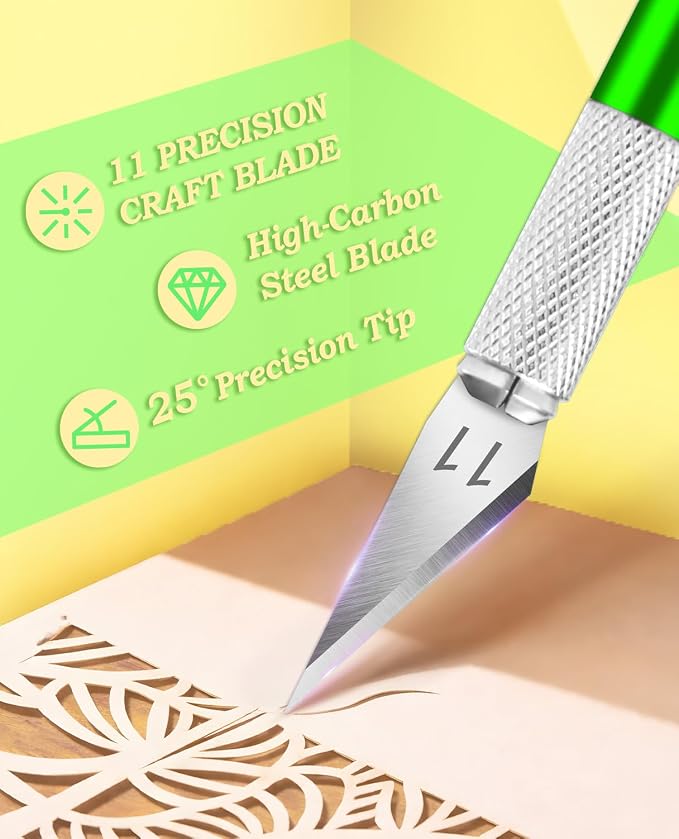 DIYSELF Craft Knife with 10 Extra #11 Blades, Precision Hobby Knife Set with Steel Ruler, Exacto Knife for Crafting, Polymer Clay, Pottery, Paper, Vinyl, Stencil & Model Making (Green)