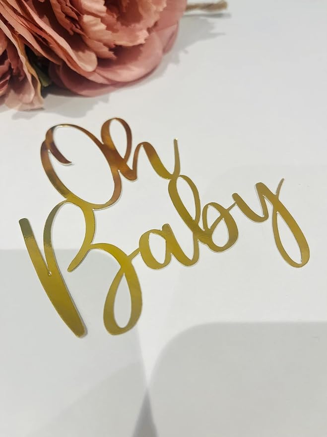 Oh Baby Cake Topper - Gold Acrylic Baby Shower Party Decorations For Gender Reveal Party/Boy or Girl Party Decoration Baby Booth Props Party Photo