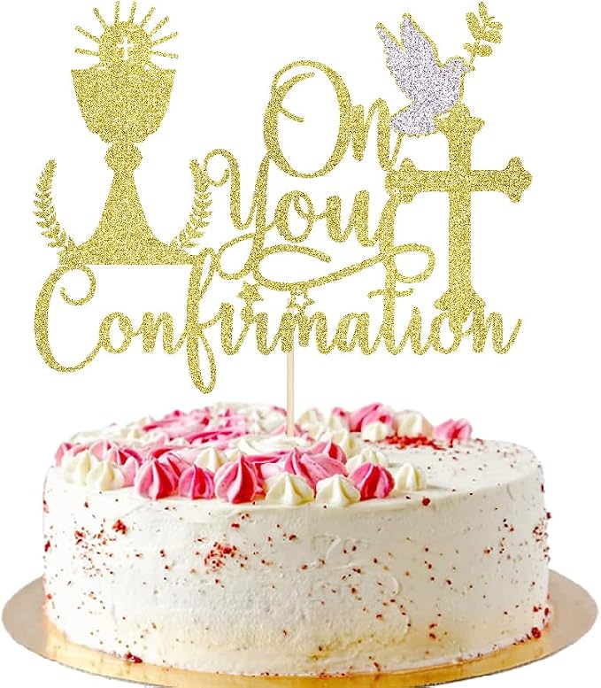Gold Glitter Communion Cake Topper-Suitable for Ramadan, Religious Baptism, Baby Shower Birthday Party Decorations, Children's Birthday, God Bless, Wedding Party Decorations