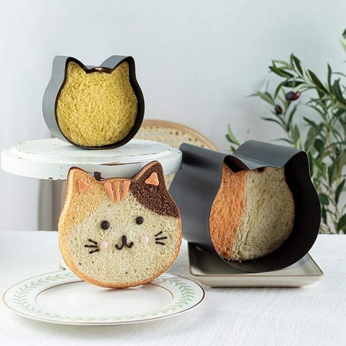 JTLB Cute Cat Shaped Bread Loaf Pan, Food Grade Aluminized Steel Non Stick Baking Mold, Seamless Integrated Toast Cake Bakeware for Home Kitchen Dessert Baking