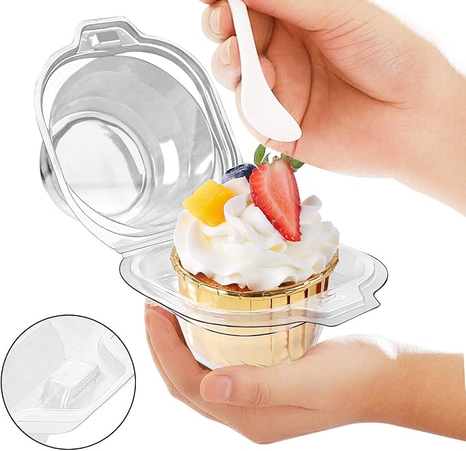 120 Packs Individual Cupcake Containers Stackable Single Compartment Cupcake Disposable Carrier Holder Box Deep Dome Clear Plastic BPAFree (120 counts)