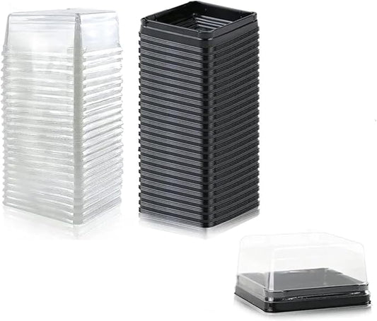 EchoDone Plastic Mini Cupcake Boxes Muffin Mooncake Single Container | Square Black Clear Mini Cupcake Box 50 Set for Wedding Birthday Party Use