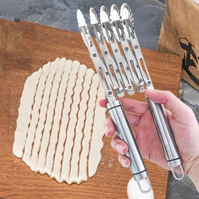 5-Wheel Pastry Knife,Spaghetti And Noodle Slicer, Stainless Steel Fluted Pasta Crimping Wheel Dough Crimper Cutter Roller Ravioli Maker Tool for Pizza Noodle Cracker(with handle)