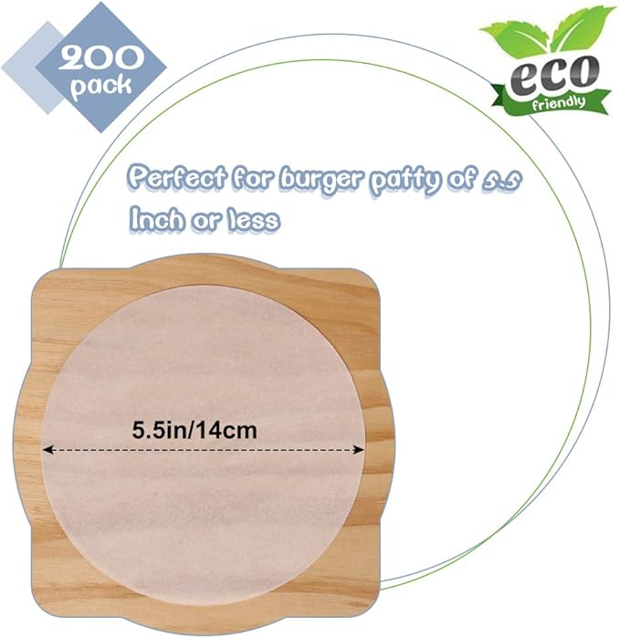 Hamburger Patty Paper Round 5.5 Inch, Set of 200, Non Stick Patty Paper Sheets for Burger Press, Patty Serperate and Cake Baking(4.5/6/7/8/9/10/12inch Available)