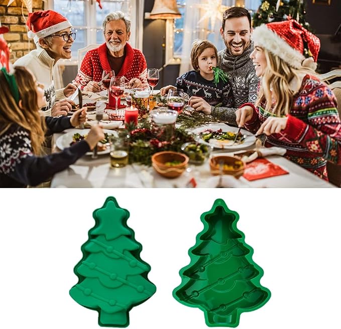 Silicone Cookies Biscuit Mold, Christmas Halloween Candy Mold, Reusable DIY Baking Mold Jelly Chocolate Mold, Ice Cube Tray Wax Melt Molds(Set of 2 Green Big Christmas Trees)