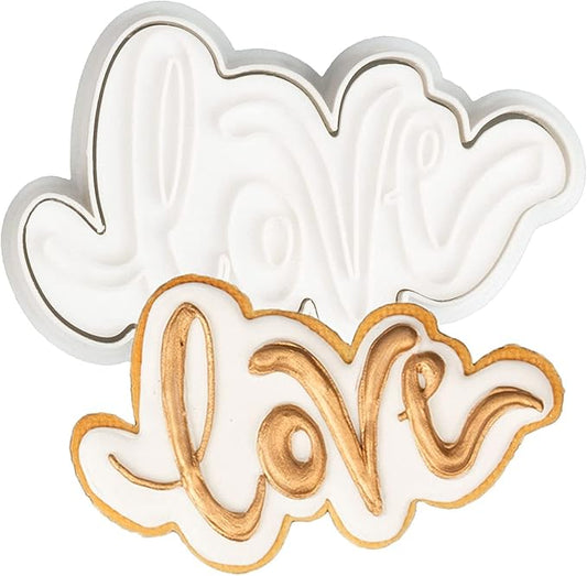 Love Cookie Cutter with Plunger Stamps Baking Dough Tools Wedding Cake Shapes PLA Cutter Molds for Birdesmaid Party 3" Kitchen Supplies