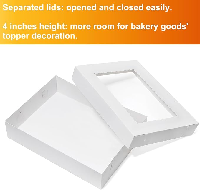 Wowxyz 19x14x4 Inches Cake Boxes 6pcs Rectangle Half Sheet 1/2 Sheet Bakery Boxes with Window - Donuts, Pastry Baking Cake, Pie White Cardboard Treat Packaging