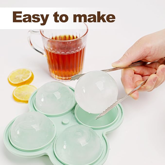 QELEG 2pcs Large Silicone Ice Cube Trays, 2.35 inches Ice Ball Maker with Lids & 2 inches 3D Rose Ice Molds for Gift, Drinks, Coffee, Cocktails, and Whiskey Set of 2, Green, Sphere and Rose