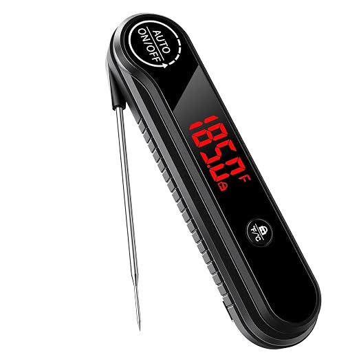 0.3s Ultra‑Fast Instant Read Meat Thermometer, IP67 Waterproof Food Thermometer with Rotating Display & Calibration Function for Grill BBQ Frying Kitchen Cooking(Black)