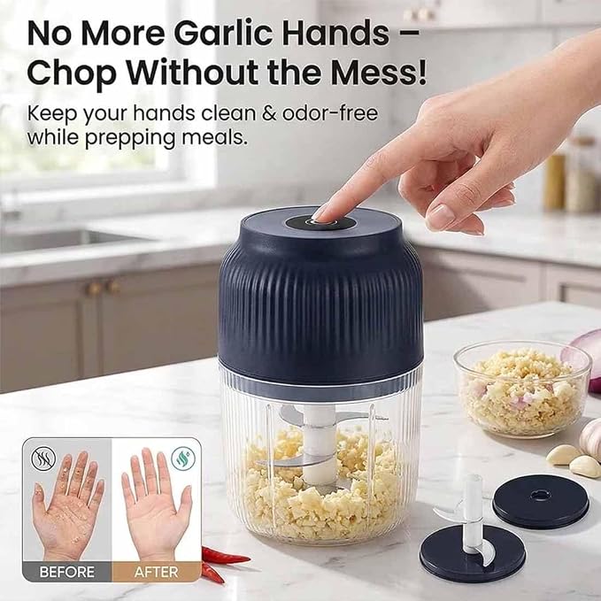 Household Electric Garlic Crusher, 400ml Mini Electric Food Chopper, Portable Mini Food Processor with 6 Blades, Wireless Electric Garlic Chopper for Ginger, Chili, Fruit, Meat, etc (3 Blades White)