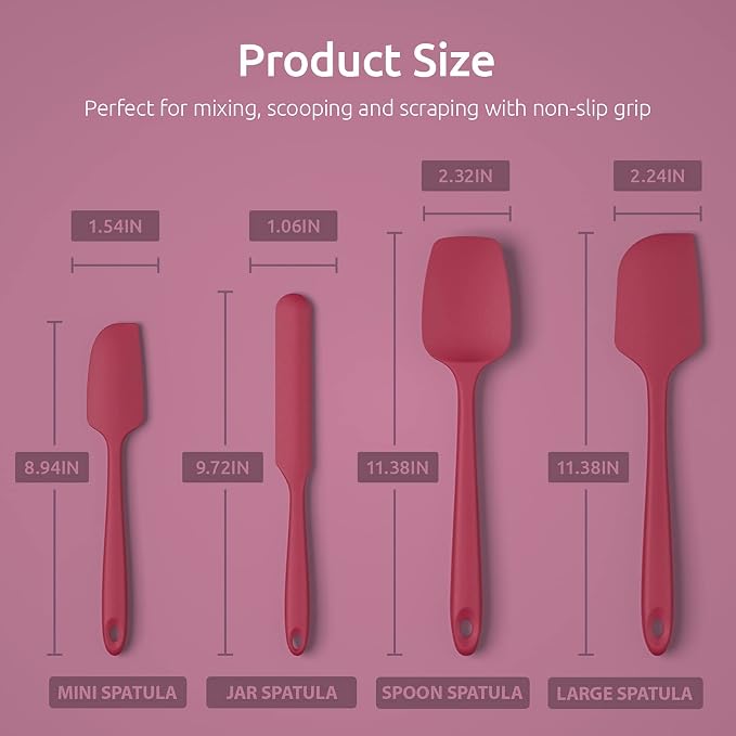 U-Taste Silicone Spatula Set with 480 Degrees Fahrenheit Heat Resistant (Red)