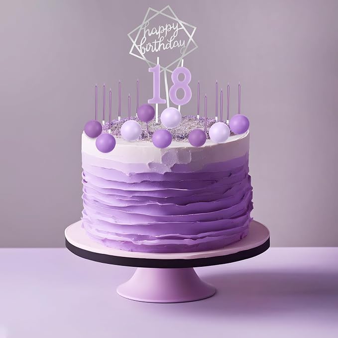 Yerliker 34 Pcs Happy Birthday Cake Toppers Decorations Birthday Candles DIY Cake Decor for Men Women Wedding Anniversary(Purple)