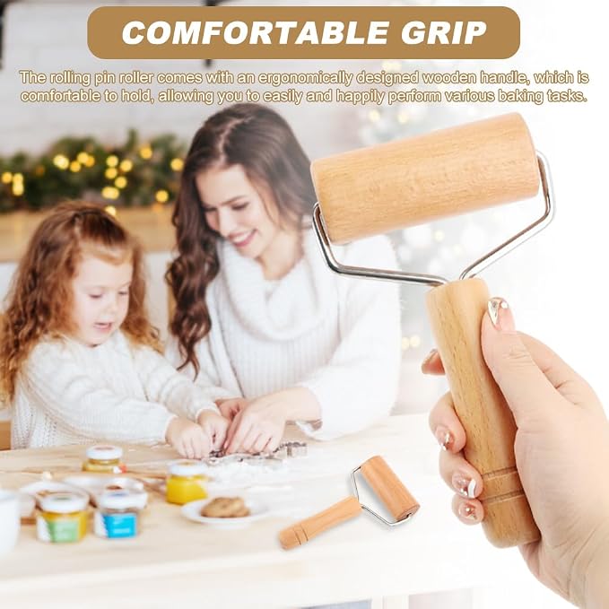 Wood Rolling Pin For Pastry Pizza Dough,Dumpling Pasta, Non Stick Dough Roller (Wood)