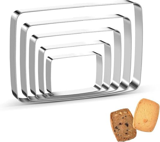 Rectangle Round Corner Cookie Cutters Egg Biscuit for Kids DIY Lunchbox Bento Box Fruit Vegetable Sandwich Cutters for Baking, Pack of 5