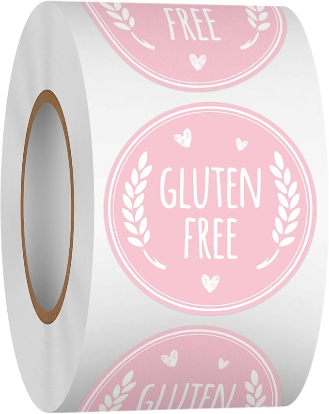 Louise Maelys Gluten Free Stickers 1.5 Inch Food Allergy Labels for Baking, Kitchen & Food Packaging with Wheat & Heart Design, Waterproof, Residue-Free 500PCS