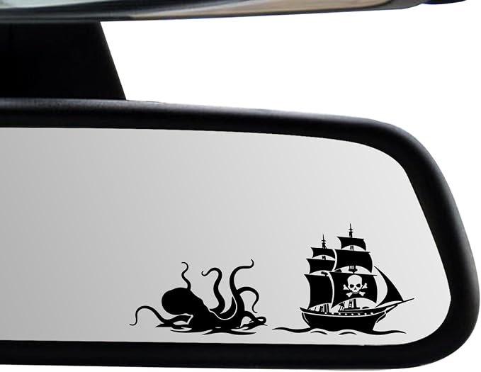 3 x Pirate Ship Car Mirror Decal Black Stickers for Cars Rearview Mirror Decal for Women Cute Decals Vinyl Affirmation Stickers for Window, Tumbler, and Water Bottle